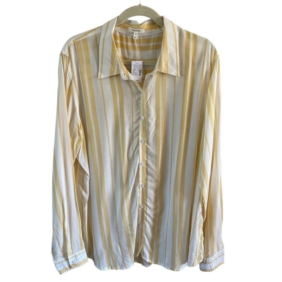 NWT Maurices long sleeve button down blouse light yellow striped Women's XXL - Picture 2 of 10